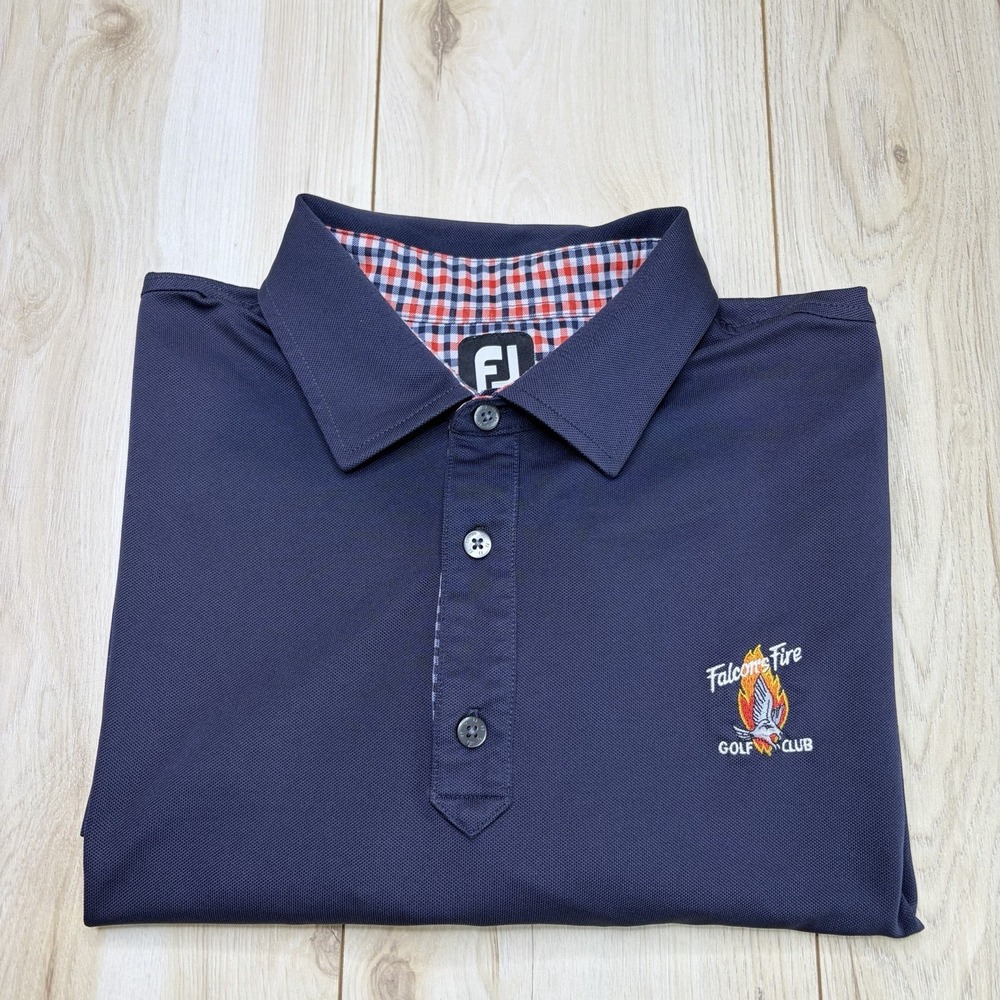 Footjoy FJ Mens Polo Shirt Navy Blue Falcons Fire Golf Club Size XXL Activewear